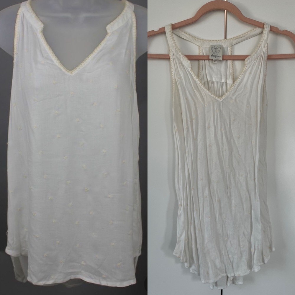 Ella moss split v neck embroidered boho tank